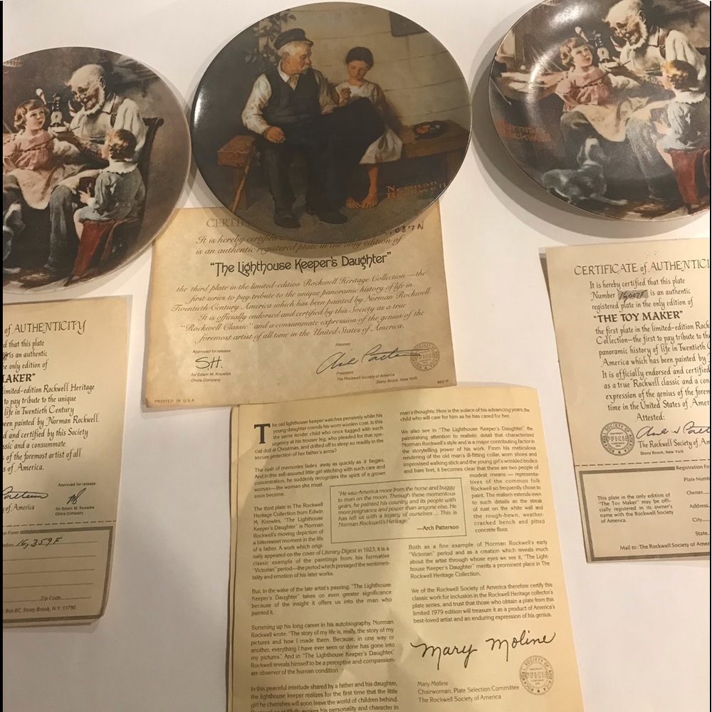 3 Norman Rockwell plates And certificates of authenticity